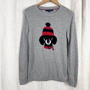 Winter Dog gray cotton sweater Tommy Hilfiger crew neck pullover knit women's S